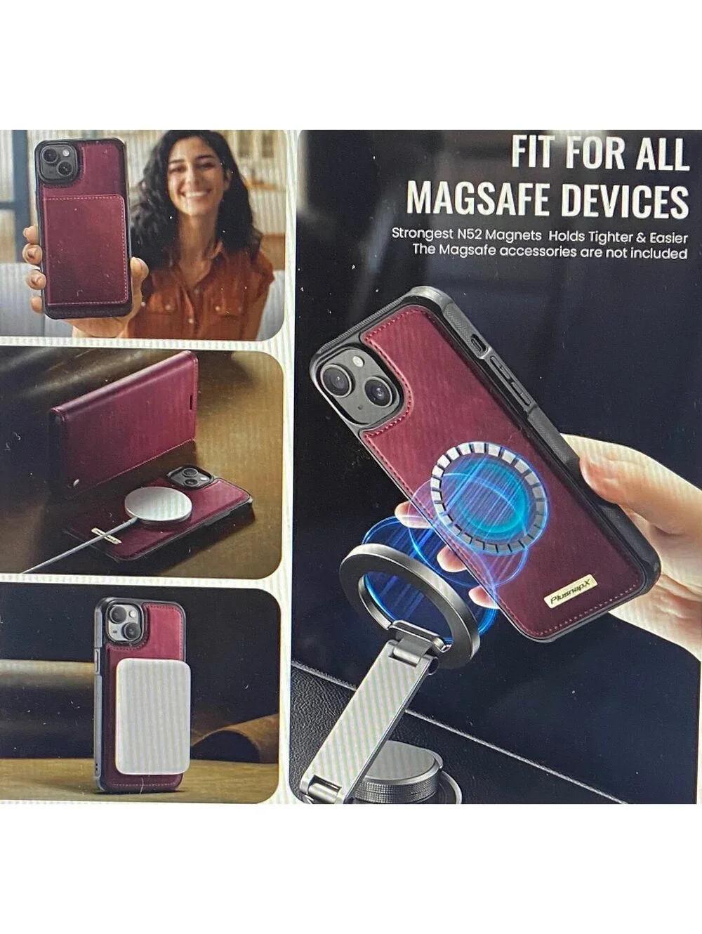 PlusnapX Wallet Case for iPhone 13 Wine Red